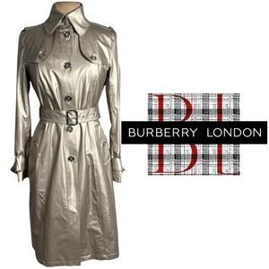 Burberry London Baldwin Metallic Trench Coat Champagne Muted Silver Gold US 6